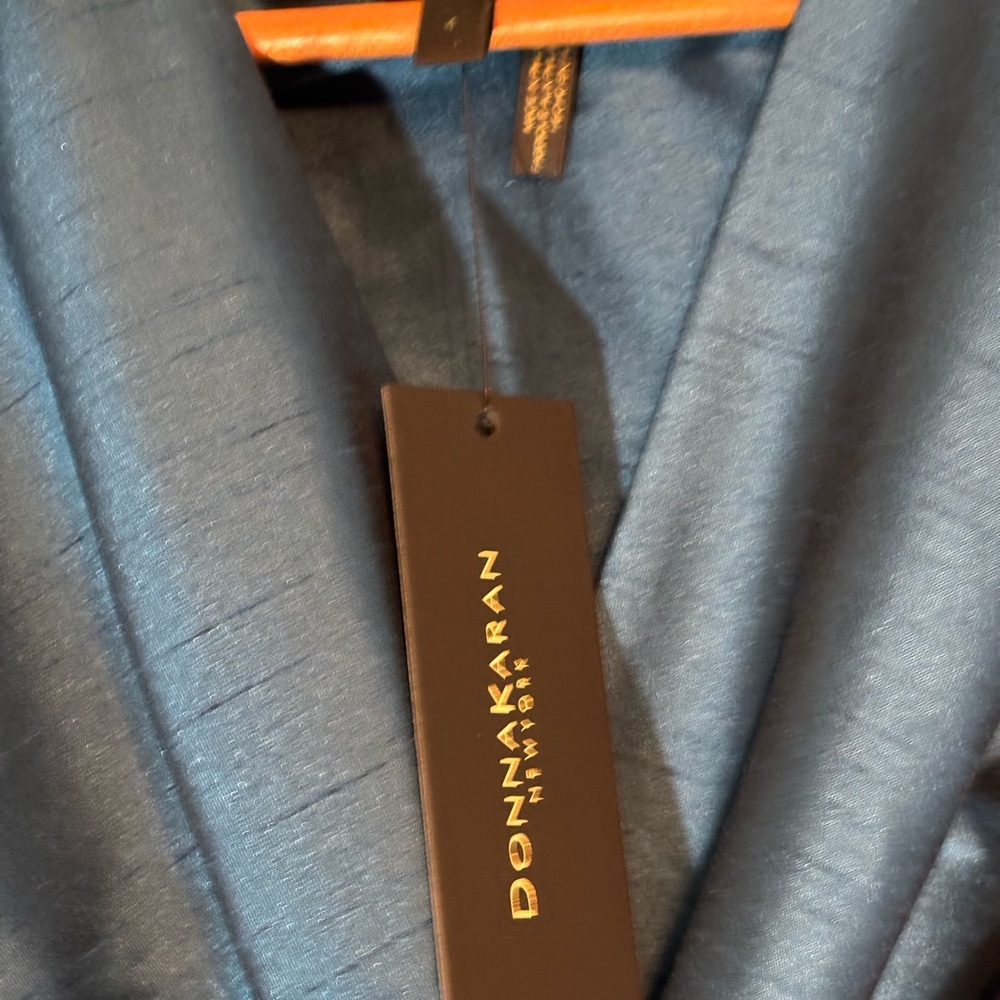 Donna Karan Teal Satin Wrap Midi Dress - Picture 7 of 9